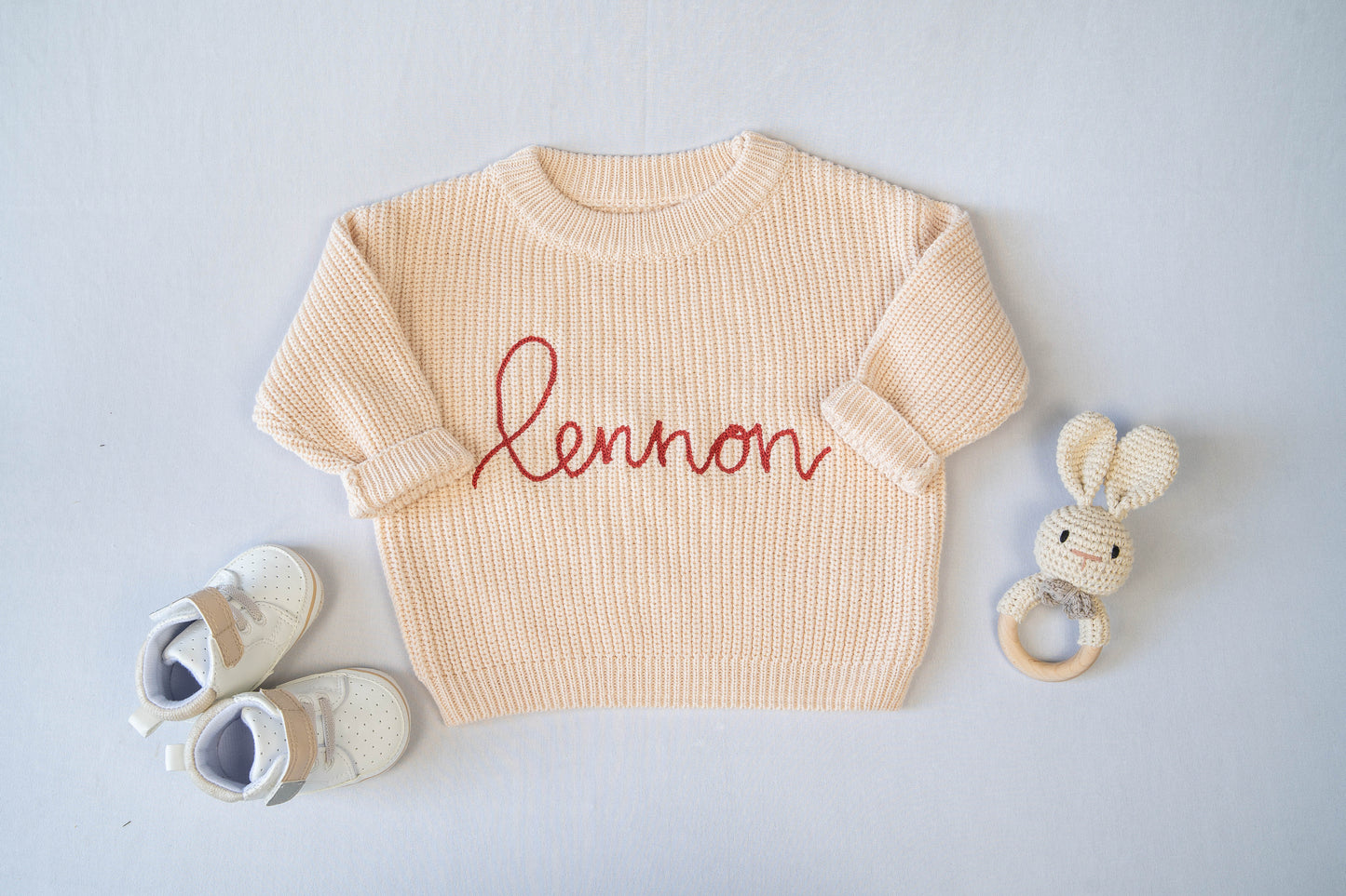 Personalized Embroidered Knit Sweater | Cream