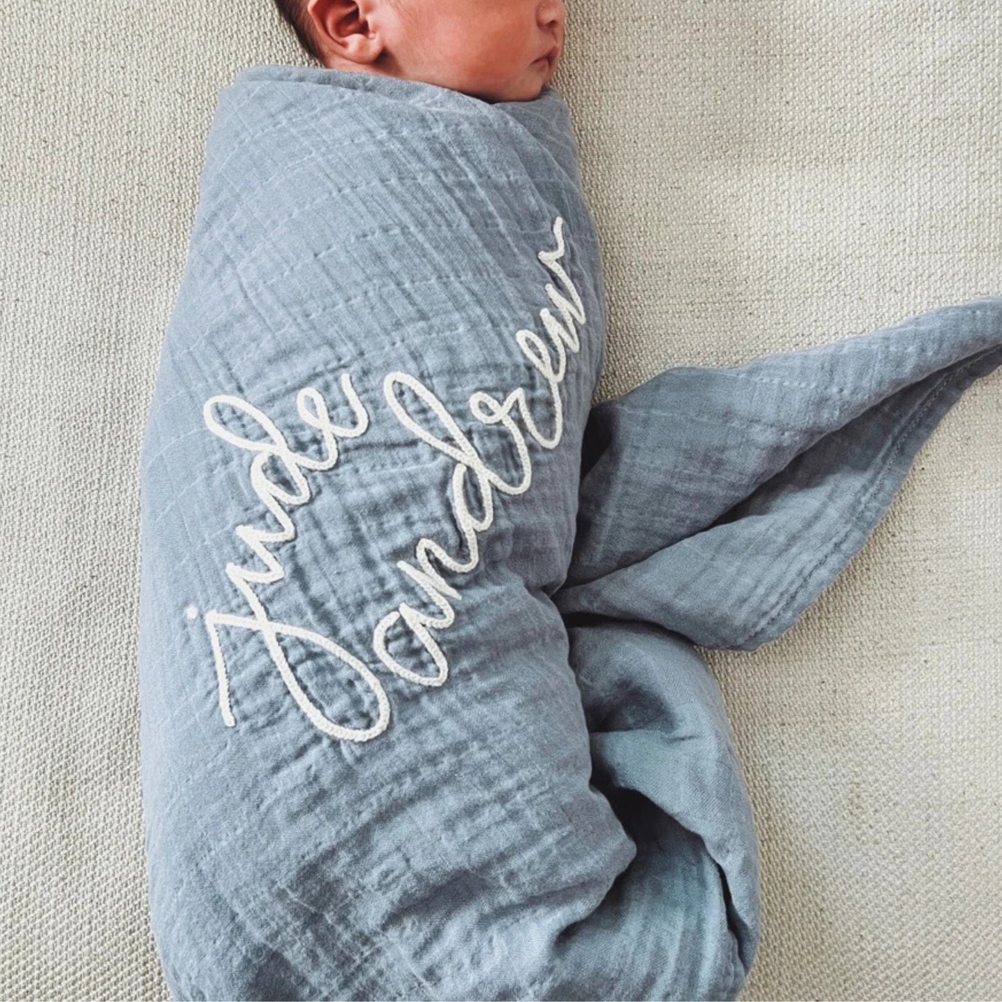 Personalized Embroidered Swaddle | Dusty Blue
