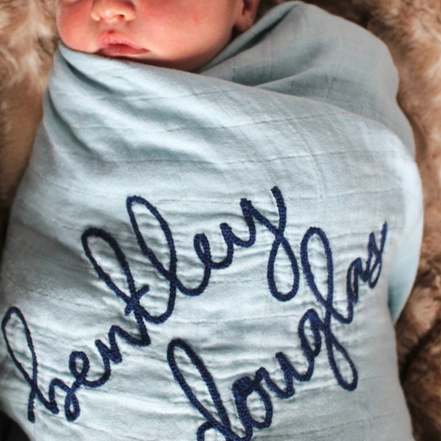 Personalized Embroidered Swaddle | Light Blue