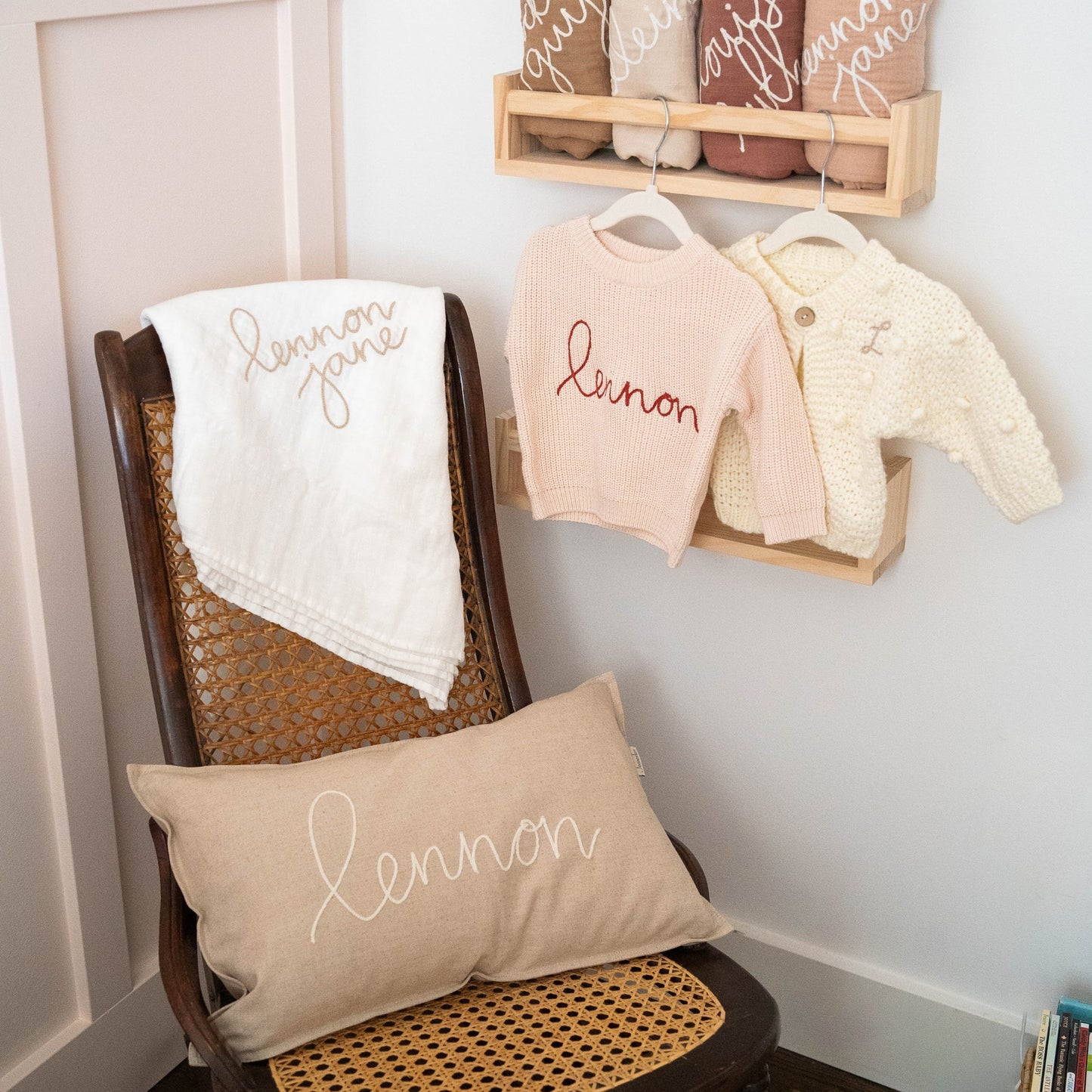 Personalized Embroidered Lumbar Pillow Cover | Biscuit