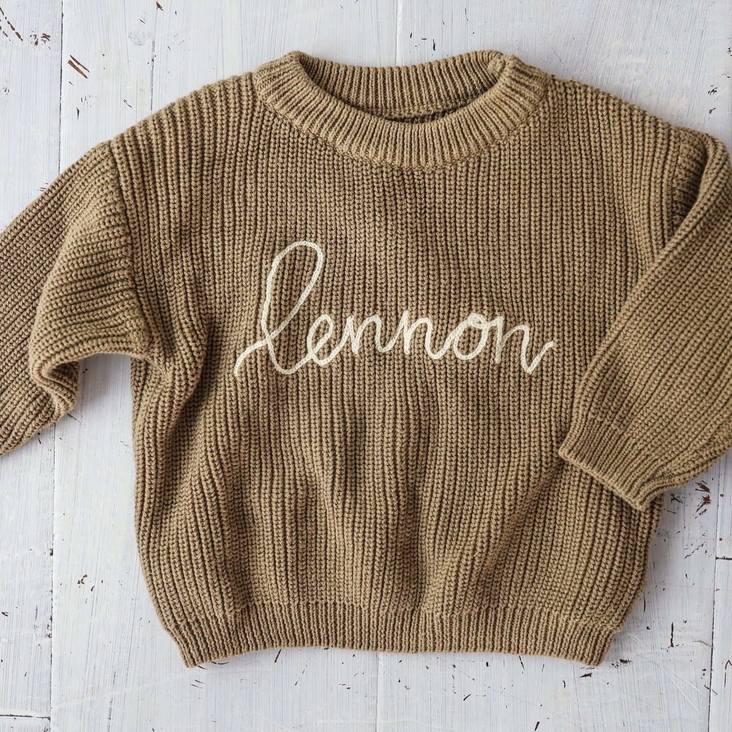 Personalized Embroidered Knit Sweater | Taupe