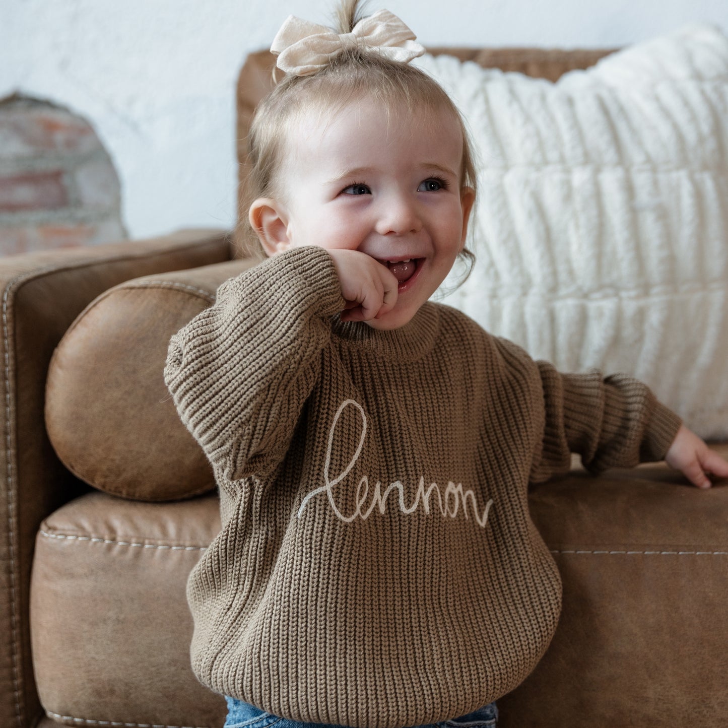Personalized Embroidered Knit Sweater | Taupe