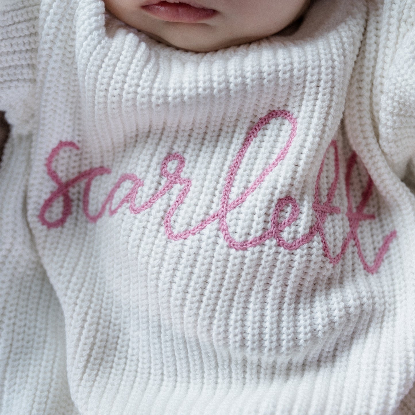 Personalized Embroidered Knit Sweater | White
