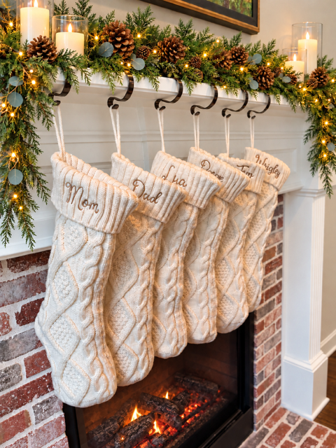Personalized Cable Knit Christmas Stockings with Name Embroidery