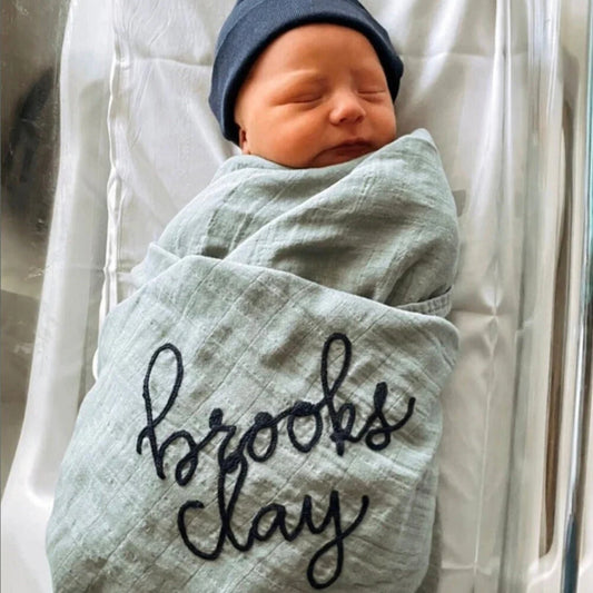 Personalized Embroidered Swaddle | Sage