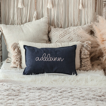 Personalized Embroidered Lumbar Pillow Cover | Black