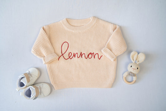 Personalized Embroidered Knit Sweater | Cream