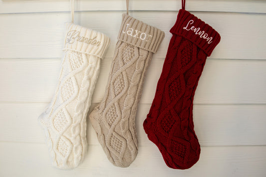 Personalized Cable Knit Christmas Stockings with Name Embroidery
