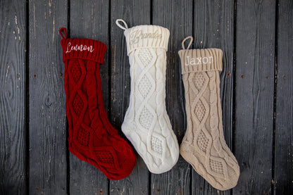 Personalized Cable Knit Christmas Stockings with Name Embroidery