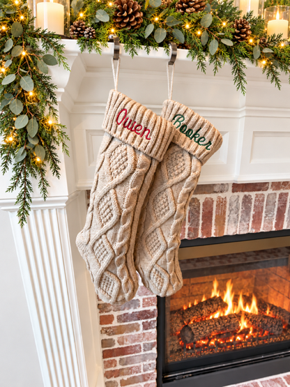 Personalized Cable Knit Christmas Stockings with Name Embroidery