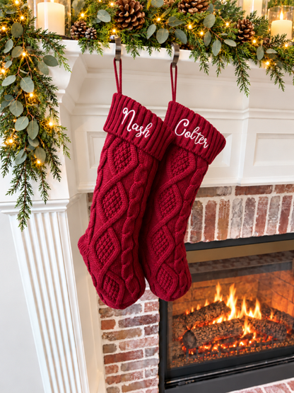Personalized Cable Knit Christmas Stockings with Name Embroidery