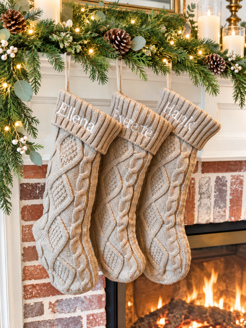 Personalized Cable Knit Christmas Stockings with Name Embroidery