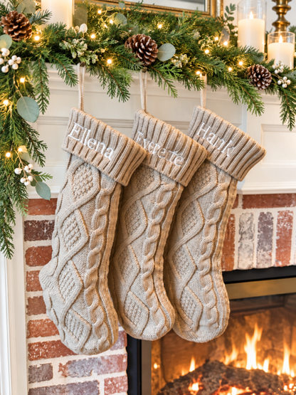 Personalized Cable Knit Christmas Stockings with Name Embroidery