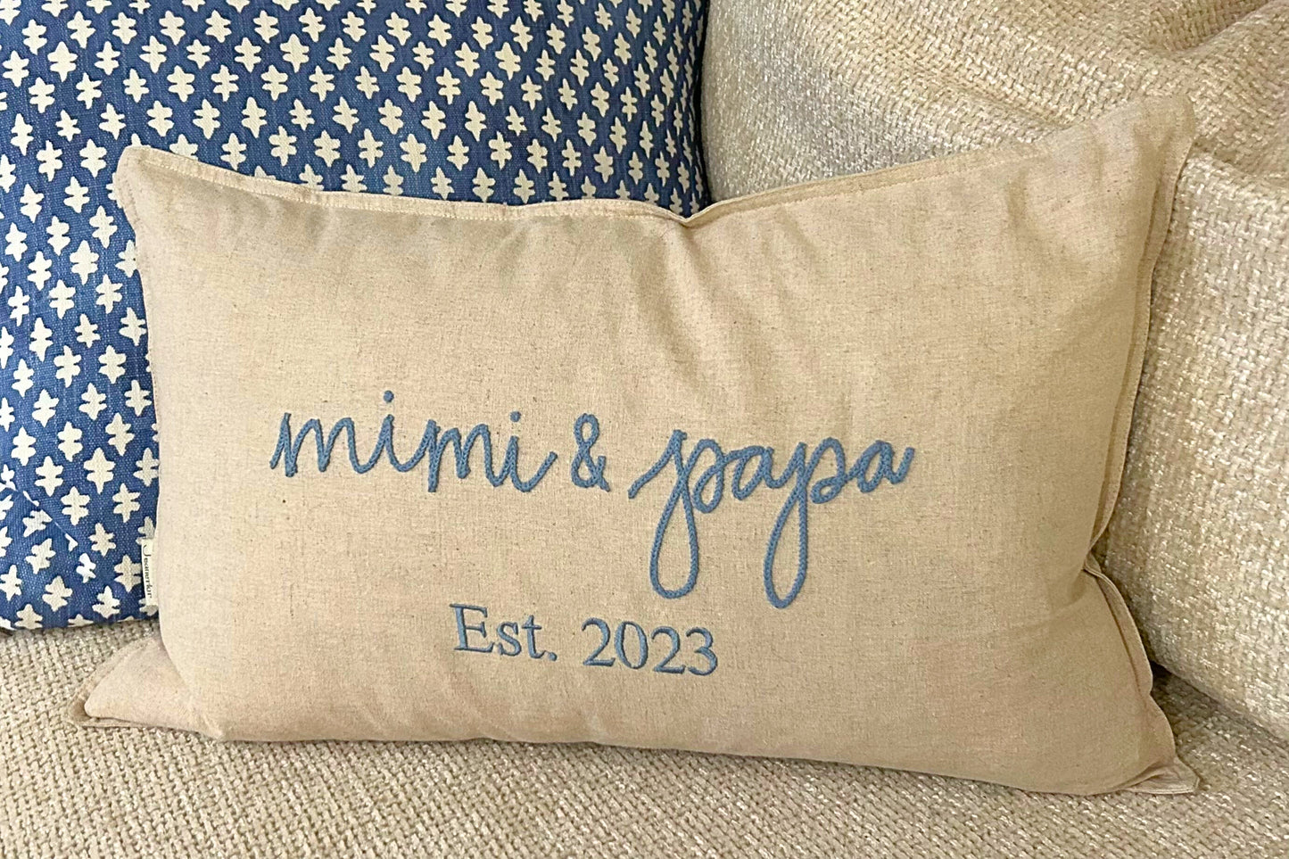 Personalized Embroidered Lumbar Pillow Cover– 2 Lines of Text | Biscuit