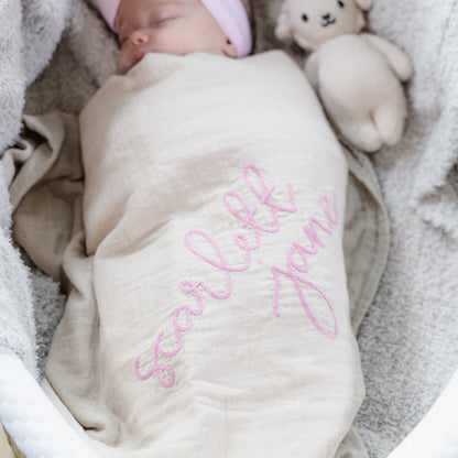 Personalized Embroidered Swaddle | Cream