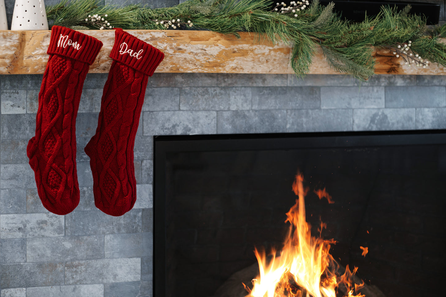 Personalized Cable Knit Christmas Stockings with Name Embroidery