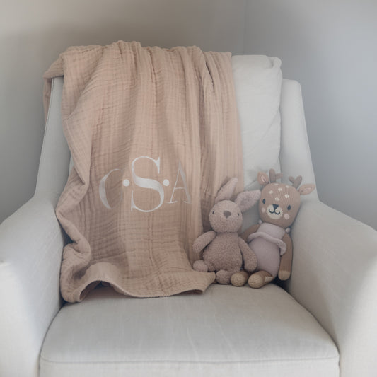 Personalized Embroidered Muslin Throw | Beige