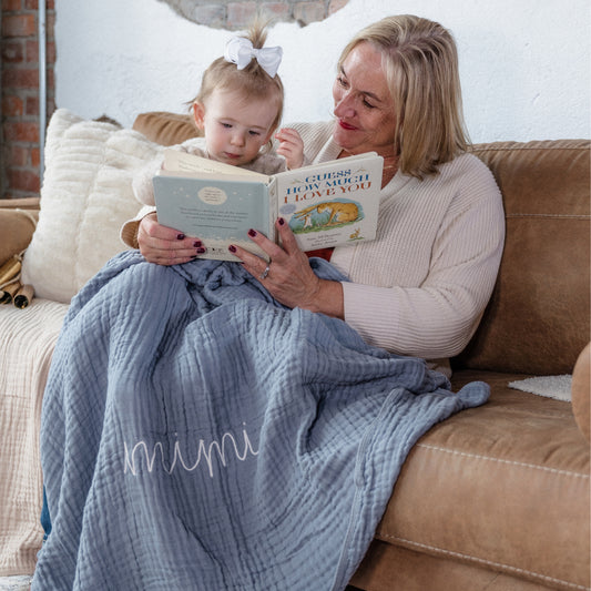 Personalized Embroidered Muslin Throw | Blue