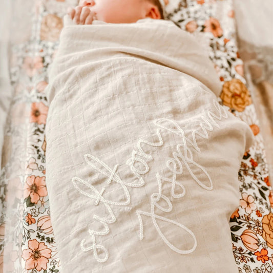 Personalized Embroidered Swaddle | Cream