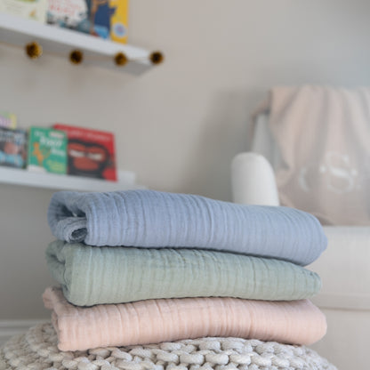 Personalized Embroidered Muslin Throw | Blue