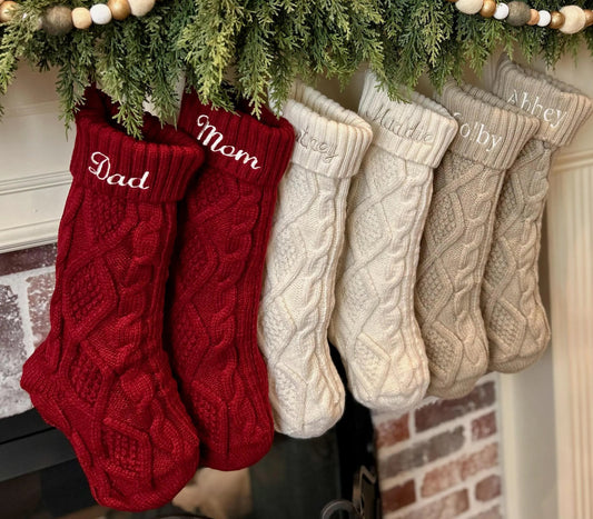 Personalized Cable Knit Christmas Stockings with Name Embroidery