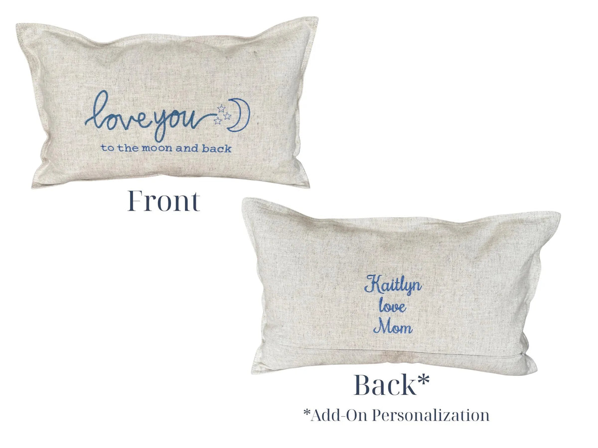 Love You to the Moon and Back Embroidered Linen Pillow Cover