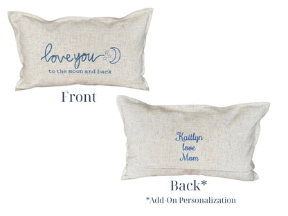 Love You to the Moon and Back Embroidered Linen Pillow Cover