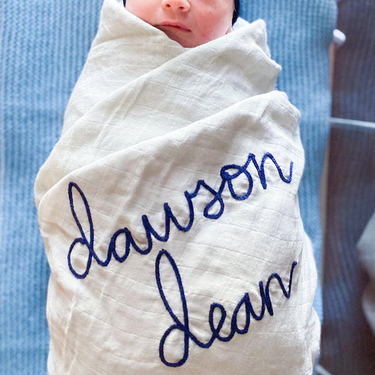 Personalized Embroidered Swaddle | Light Grey
