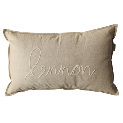 Personalized Embroidered Lumbar Pillow | Linen
