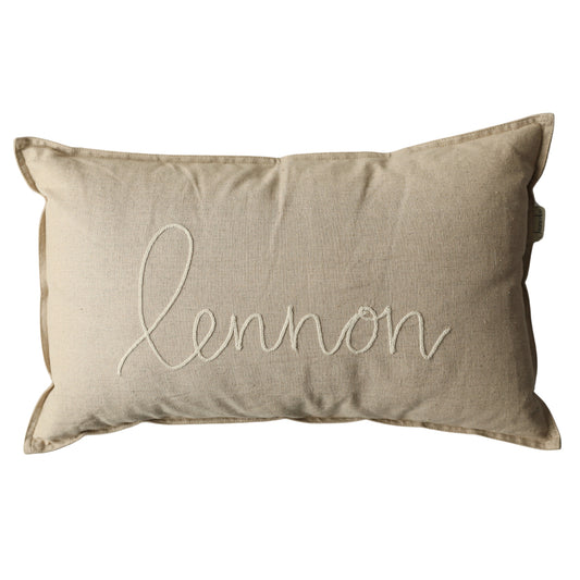 Personalized Embroidered Lumbar Pillow | Linen