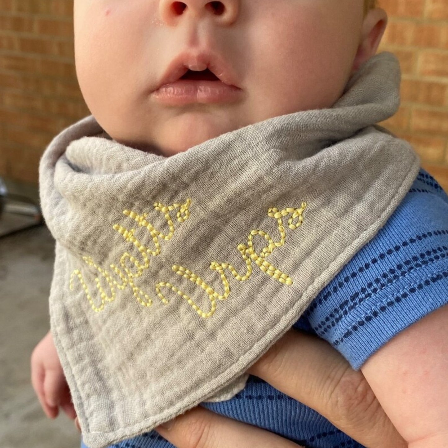 Embroidered Bib Bandana | Medium Grey