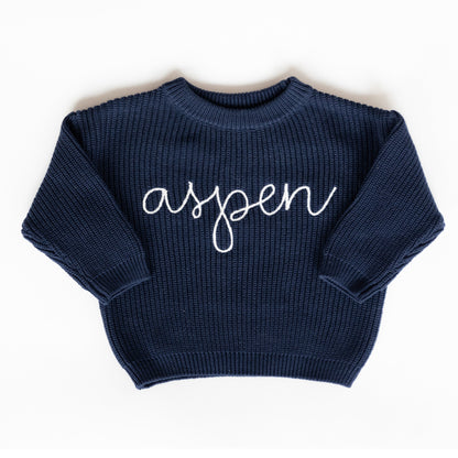 Personalized Embroidered Knit Sweater | Navy
