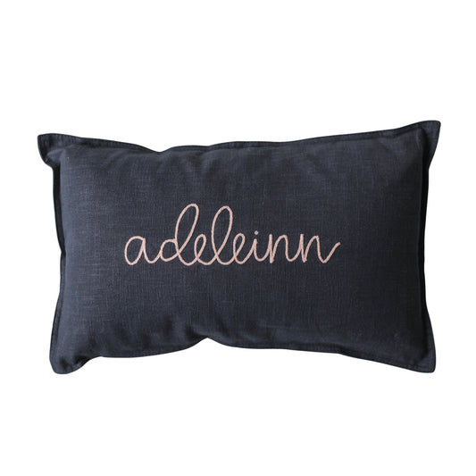 Personalized Embroidered Lumbar Pillow Cover | Navy Blue