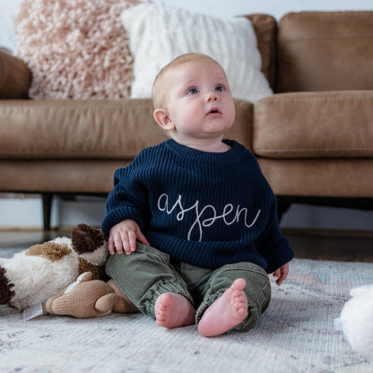Personalized Embroidered Knit Sweater | Navy