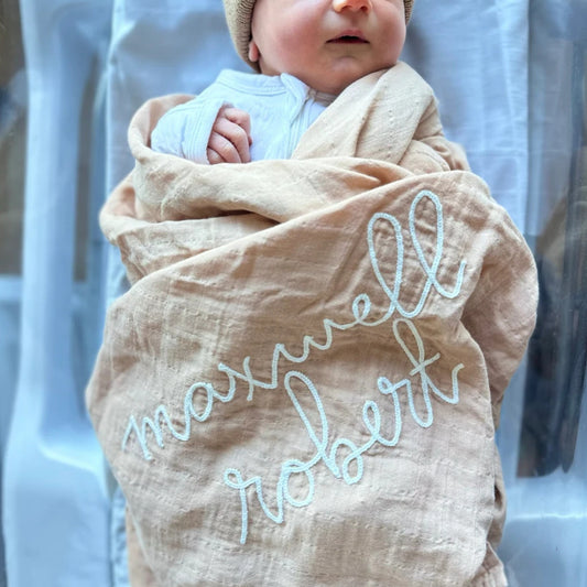 Personalized Embroidered Swaddle | Oatmeal