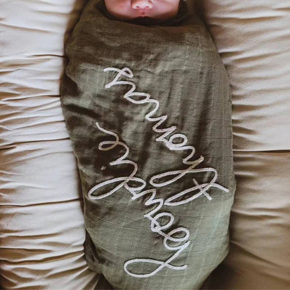 Personalized Embroidered Swaddle | Olive