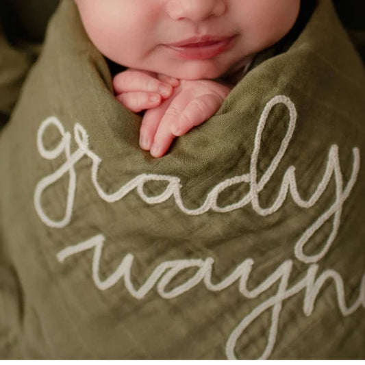 Personalized Embroidered Swaddle | Olive