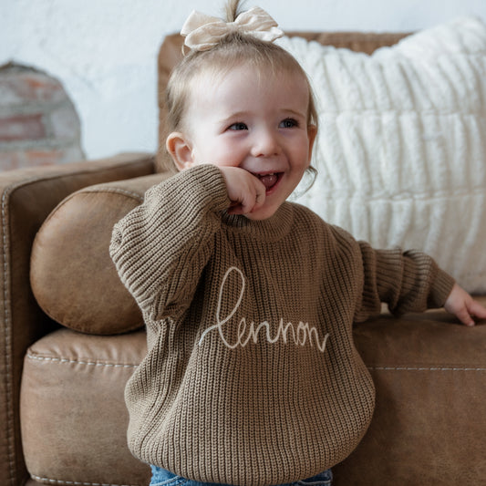 Personalized Embroidered Knit Sweater | Taupe