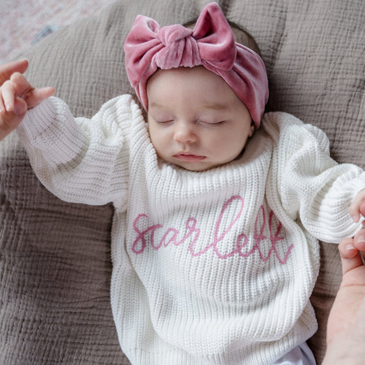 Personalized Embroidered Knit Sweater | White